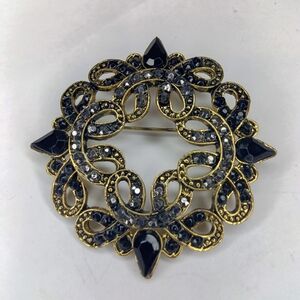 Gold-Tone Black Crystal Floral Brooch